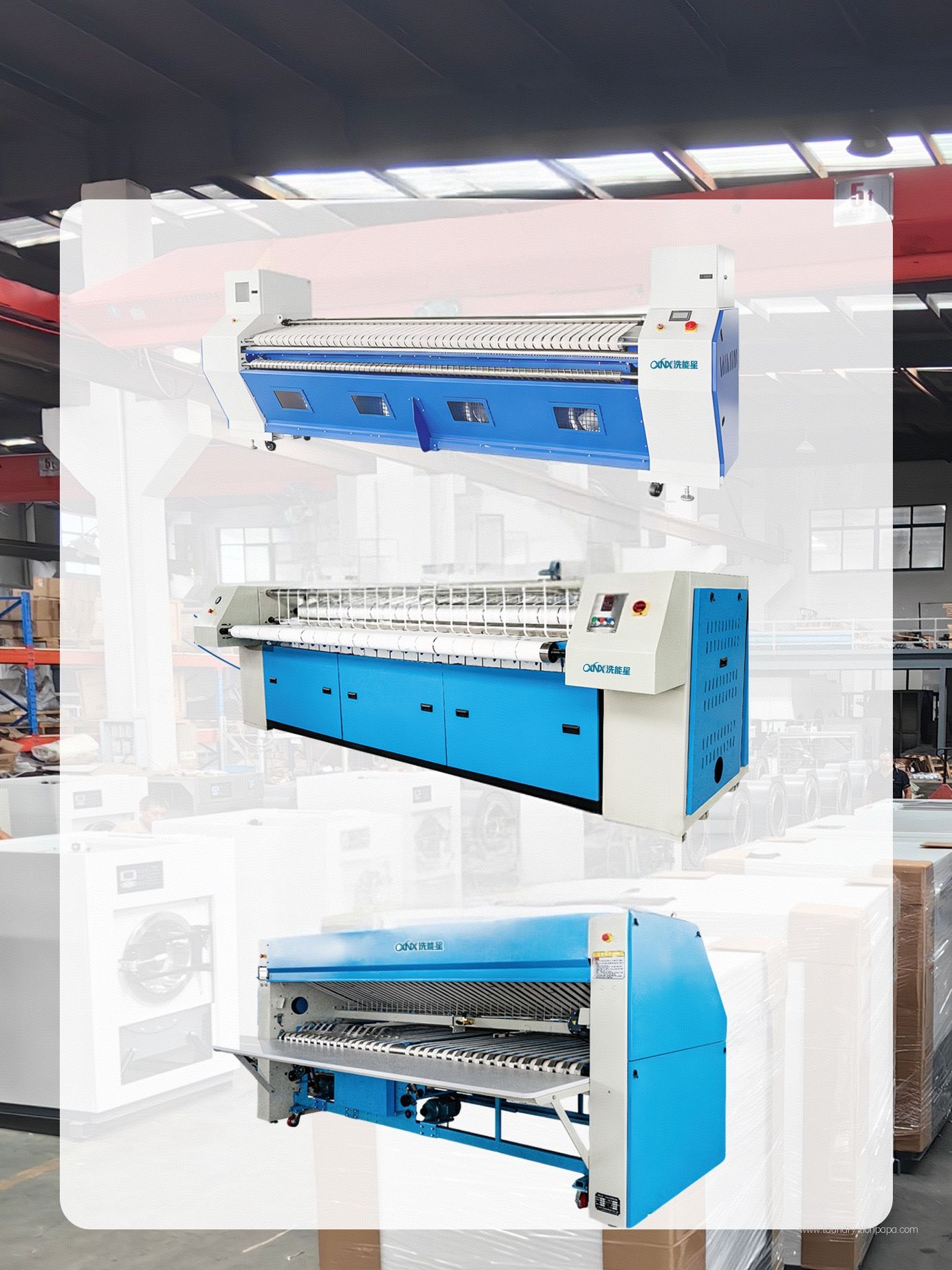 Flatwork ironing and folding equipment range