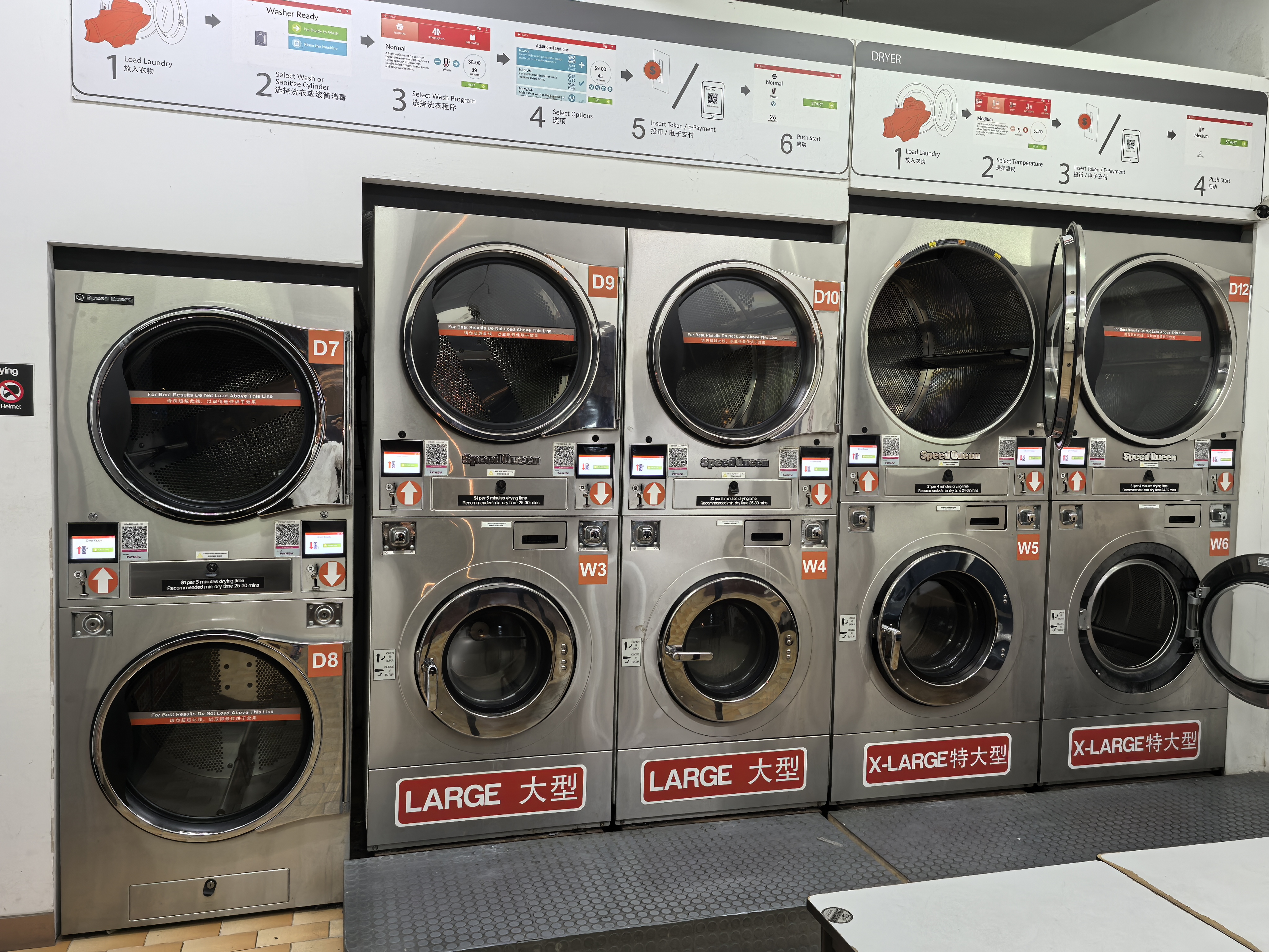 General laundromat illustration showing Speed Queen equipment