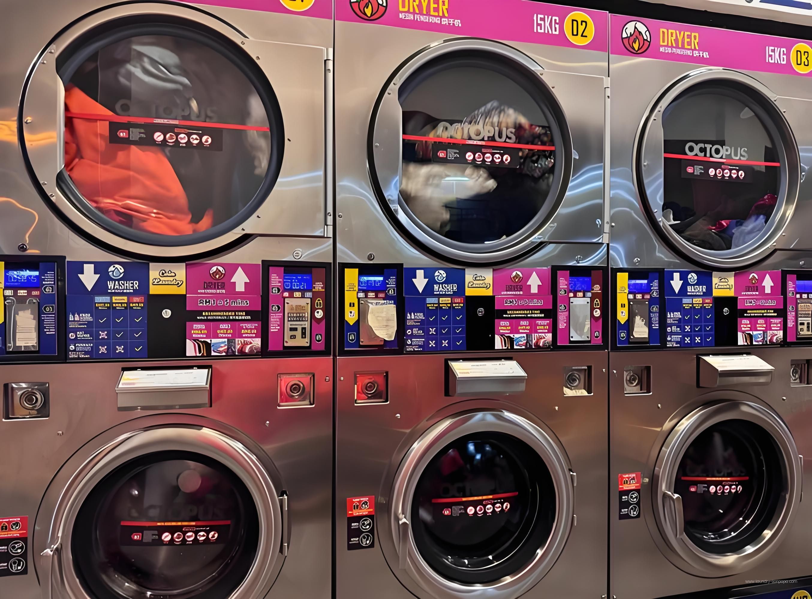 Stacked laundry machines with customer-facing payment panels