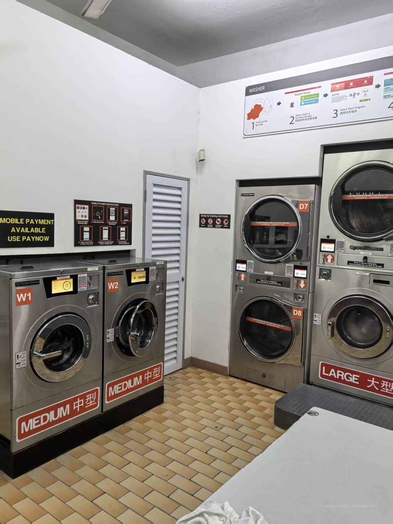 General laundromat illustration showing Speed Queen equipment