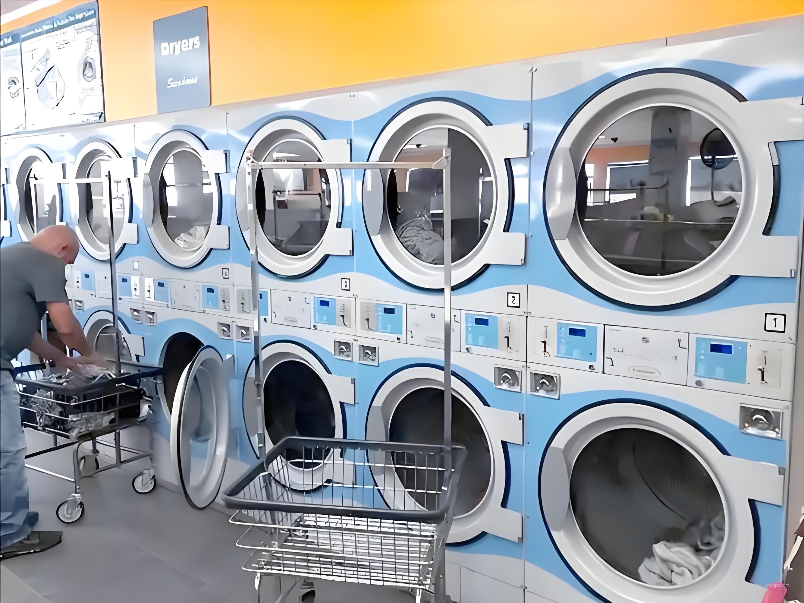 General illustration of stacked laundry equipment in use
